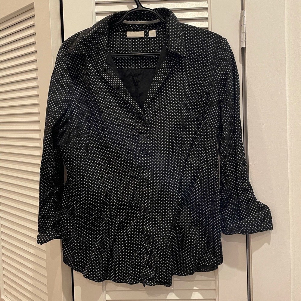 NY & Co Polka Dot 3/4 ruffle sleeve shirt